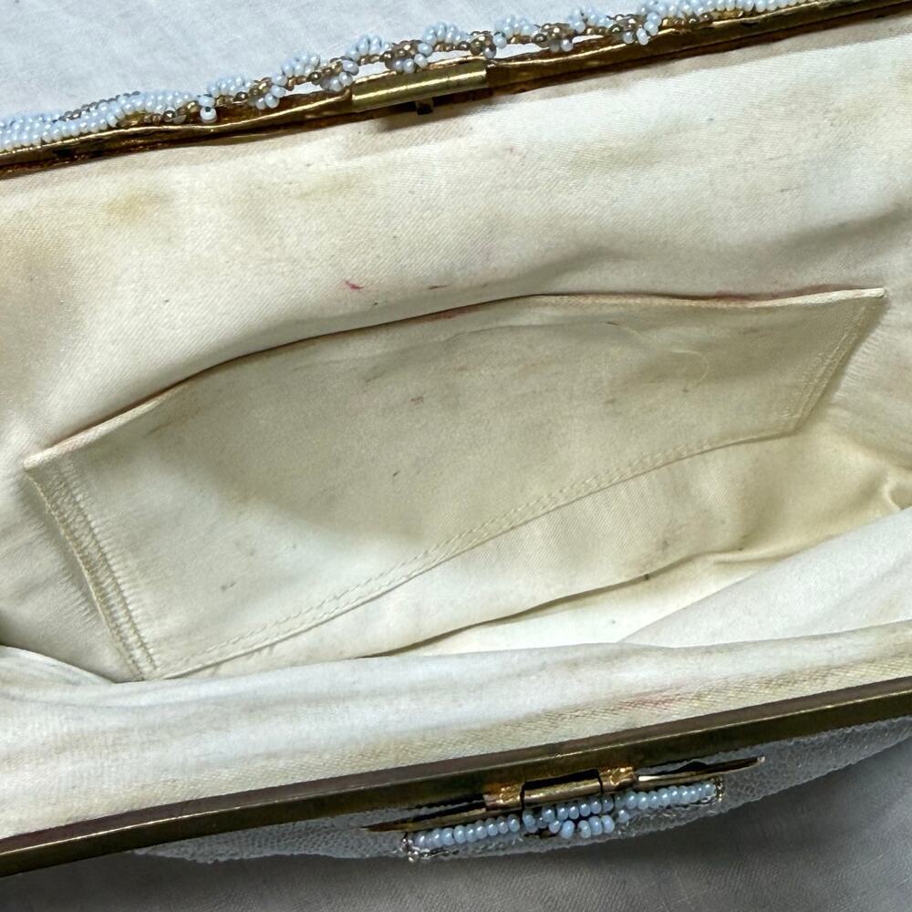 Vintage 1950s Intricate Beaded Floral Scroll Pastel Gold Frame Mini Handbag - Picture 8 of 9